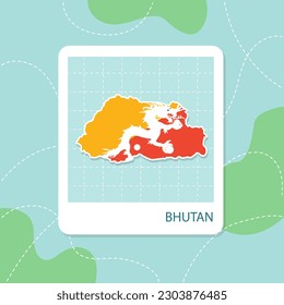 Stickers of Bhutan map with flag pattern in frame.