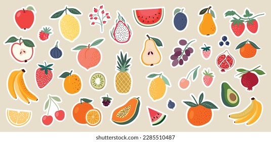 Stickers big collection with fruits, vector illustration, decorative design