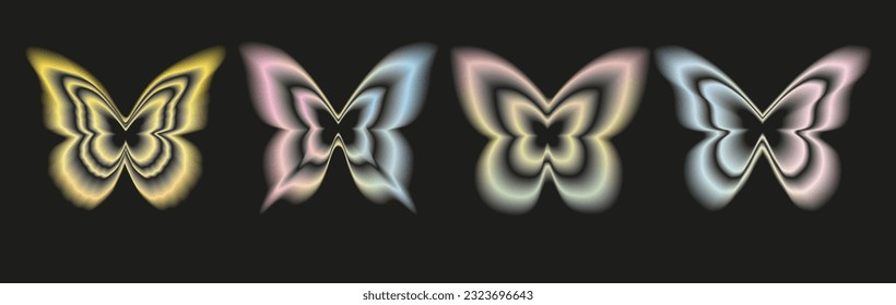 Stickers with a blurred Y2K effect. Butterfly shapes in trendy retro style. Vector illustration.