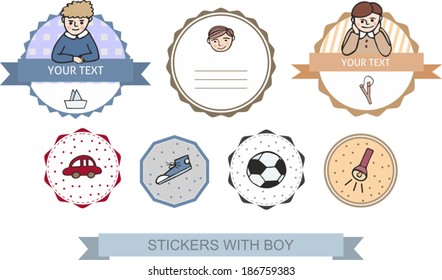 stickers with boy and boys toys, label collection