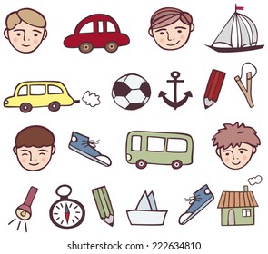 stickers with boys toys, icon collection