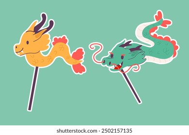 Stickers cartoon character chinese dragon flat design
