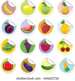 Stickers with cartoon fruits and vegetables