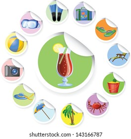 Stickers with cartoon travel icons