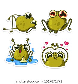 Stickers with the character frog or toad. Character design.