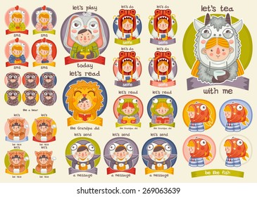 Stickers children dressed as animals big set