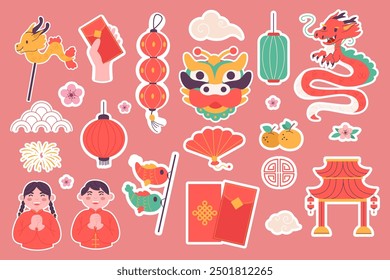 Stickers chinese new year festival elements flat design 