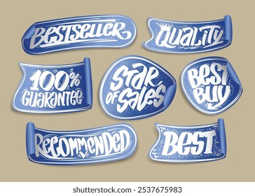 Stickers collection - bestseller, quality, star of sales, best buy, recommended, 100 percent guarantee, etc.