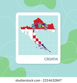 Stickers of Croatia map with flag pattern in frame.