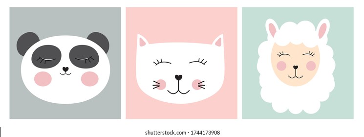 Stickers with cute animals. Vector illustration EPS10