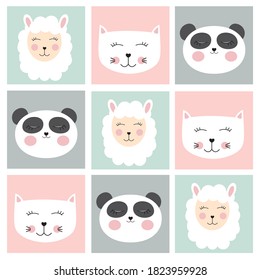 Pegatinas con animales lindos. Ilustración del vector EPS10