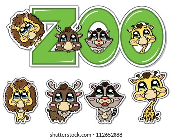 stickers of  cute animals from the zoo