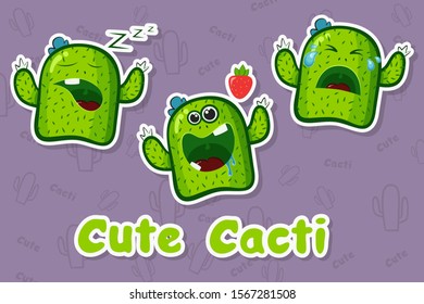 stickers with cute cacti illustration