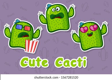 stickers with cute cacti illustration