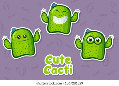 stickers with cute cacti illustration