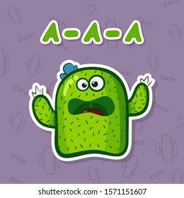 stickers with cute cacti illustration