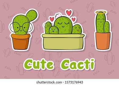 stickers with cute cacti illustration