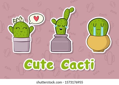 stickers with cute cacti illustration