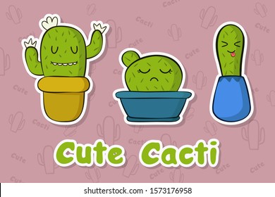 stickers with cute cacti illustration