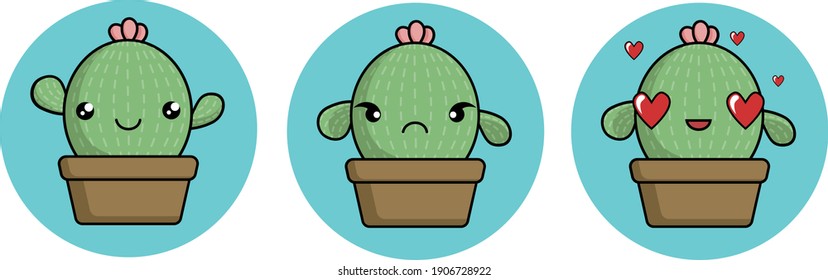 Pegatinas adorables cactus en ollas