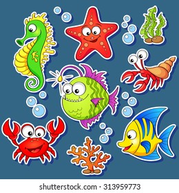 Stickers Of Cute Cartoon Sea Animals