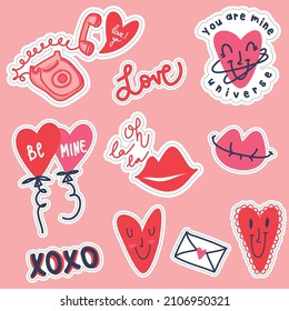 Stickers for Valentine’s Day. Stickers for pin, cards, stationery, socks, web and other designs.