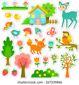 stickers designs with cute animals and plants