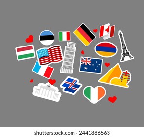 Stickers from different countries for suitcases