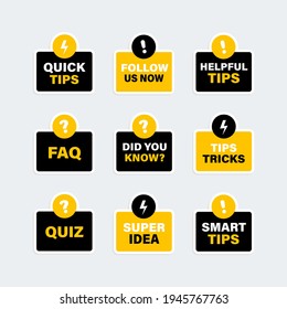 Stickers with different phrases set. Badges for blog and social media isolated on grey background. Vector illustration.