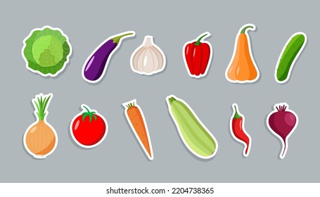 Stickers of different vegetables. Vector illustration of seasonal autumn harvest.