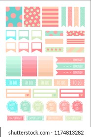 Stickers for Digital Planner. Vector Set of printable stickers for planner. Ribbons, quotes, arrows and other.