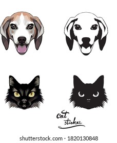 pegatinas, gato de perro, avatar, impresión vectorial para conjunto de vectores de grabado de embalaje
