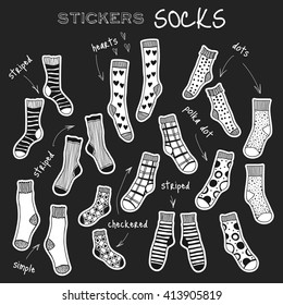 Stickers Doodle Socks Isolated On Black Stock Vector (Royalty Free ...