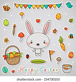 Stickers with the Easter bunny, set, vector.