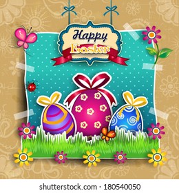 Stickers Easter eggs with sheep pendants mounted like a choreography background decoration-several levels-transparency-blending effects and gradient mesh-EPS 10  