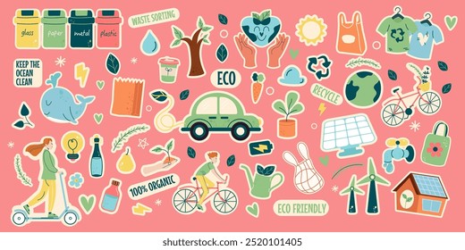 Сollection stickers eco friendly cute elements flat design