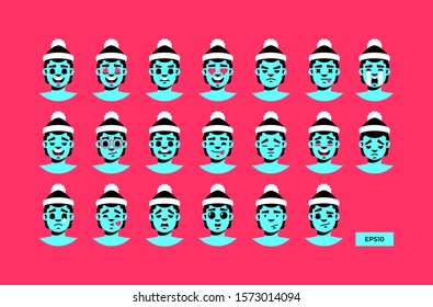 Stickers with emotions of a guy in a hat of Santa Claus