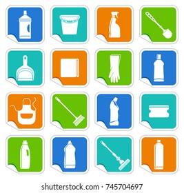 Stickers with the equipment for cleaning