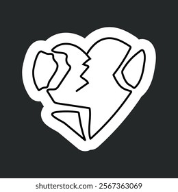 Stickers featuring a one line drawing of a broken heart symbol