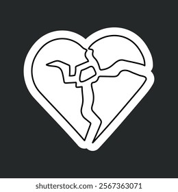 Stickers featuring a one line drawing of a broken heart symbol