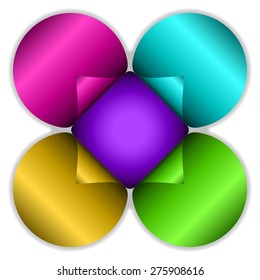 Stickers in flower shape and bright colors for backgrounds, advertising, prints, etc. Editable vector with several layers. Eps 10
