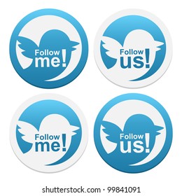 Stickers Follow me and Follow us. Vector illustration.