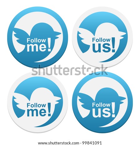 Stickers Follow me and Follow us. Vector illustration.