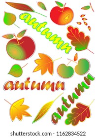 stickers in the form of autumn stairs, ripe apples and inscriptions Autumn, can be used for school and other design