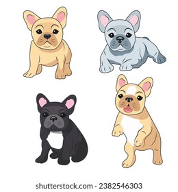 Stickers Four cute little playful French bulldog puppies on a white background