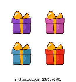 Stickers four gift boxes of different colors on a whitebackground