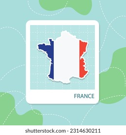 Stickers of France map with flag pattern in frame.