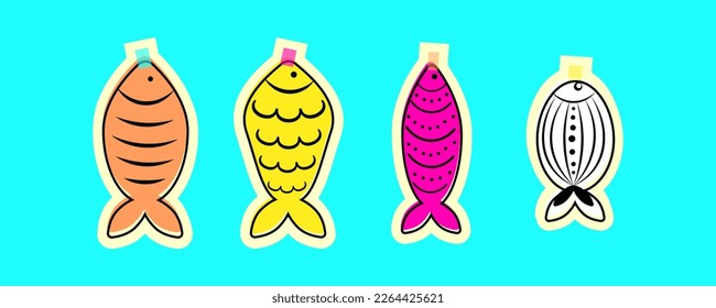 Stickers for French April Fool's Day. Poisson d'avril. FVector for your design. Vector illustration