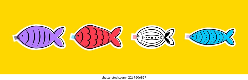 Stickers for French April Fool's Day. Poisson d'avril. . Vector illustration