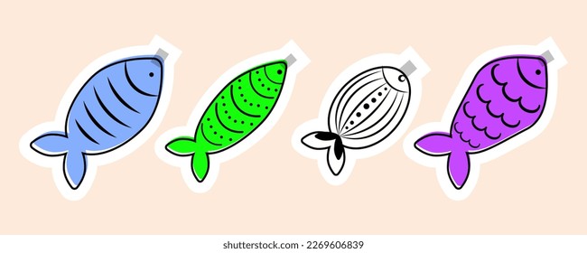 Stickers for French April Fool's Day. Poisson d'avril. Banner for concept design. . Vector illustration